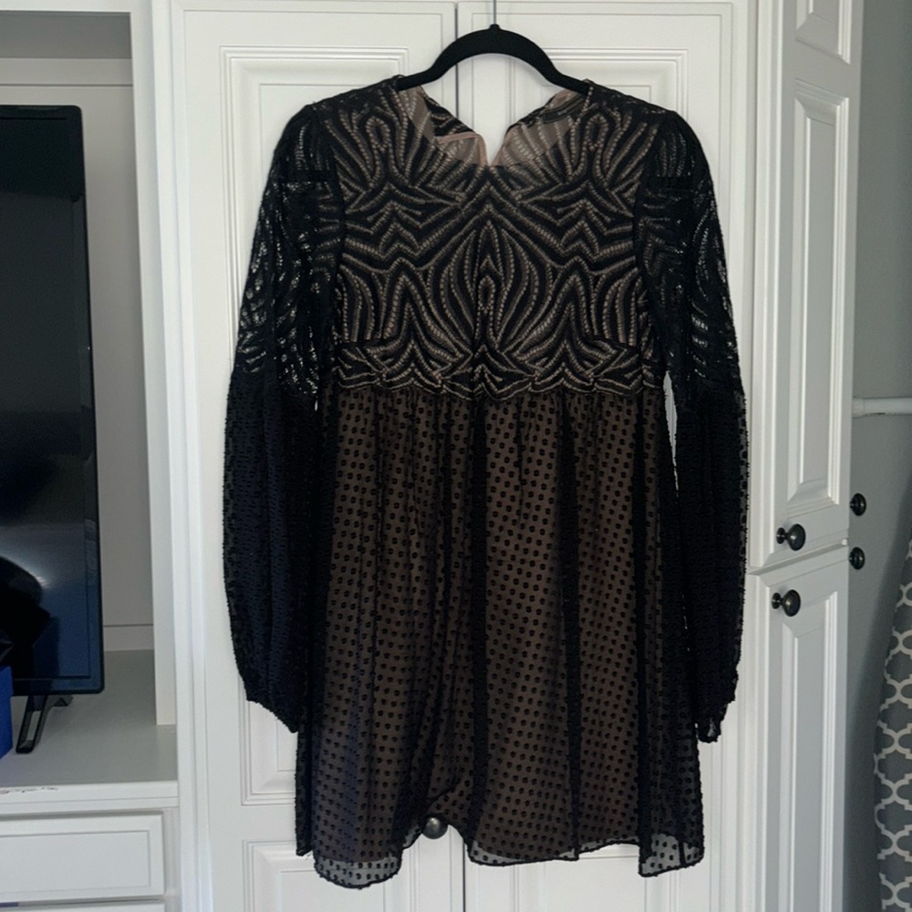 BCBGMaxAzria Black & Nude Sheer Mini Dress - Size XS